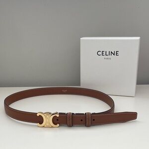 Celine Triomphe Tan Leather Belt with Gold Accent